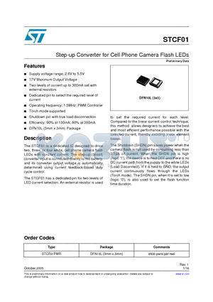 STCF01 datasheet - Step-up Converter for Cell Phone Camera Flash LEDs