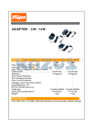 STD-0501 datasheet - ADAPTER - 5W/10W