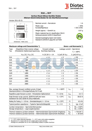 S1B datasheet - Surface Mount Silicon Rectifier Diodes