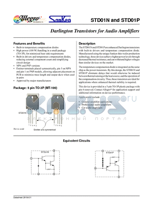 STD01N datasheet - Darlington Transistors for Audio Amplifiers