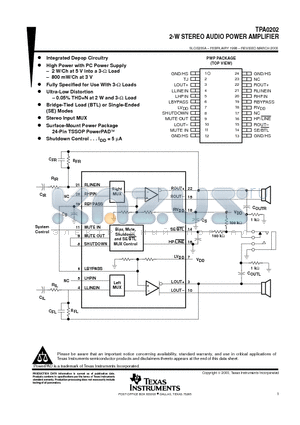 TPA0202 datasheet - 2-W STEREO AUDIO POWER AMPLIFIER