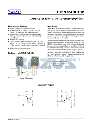 STD01P datasheet - Darlington Transistors for Audio Amplifiers