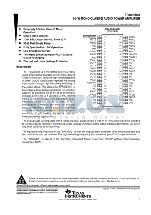 TPA032D01 datasheet - 10-W MONO CLASS-D AUDIO POWER AMPLIFIER