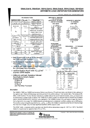 SN74S381N datasheet - ARITHMETIC LOGIC UNITS/FUNCTION GENERATORS