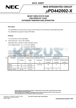 UPD442002-X datasheet - 2M-BIT CMOS STATIC RAM 128K-WORD BY 16-BIT EXTENDED TEMPERATURE OPERATION