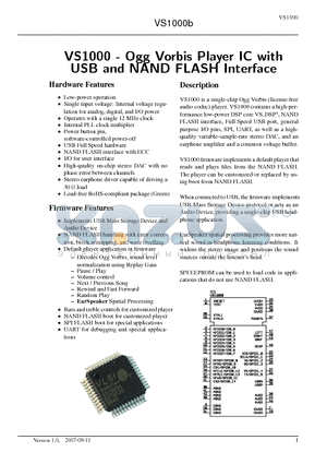 VS1000 datasheet - Ogg Vorbis Player IC with USB and NAND FLASH Interface