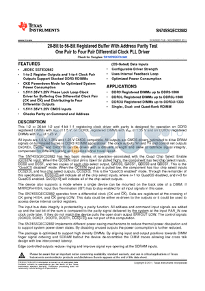 SN74SSQEC32882 datasheet - 28-Bit to 56-Bit Registered Buffer With Address Parity Test One Pair to Four Pair Differential Clock PLL Driver