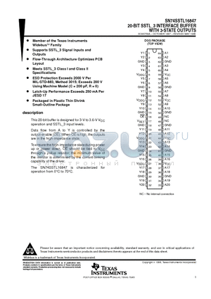 SN74SSTL16847DGG datasheet - 20-BIT SSTL_3 INTERFACE BUFFER WITH 3-STATE OUTPUTS