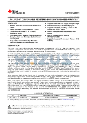 SN74SSTEB32866 datasheet - 1.5V/1.8V 25-BIT CONFIGURABLE REGISTERED BUFFER WITH ADDRESS-PARITY TEST