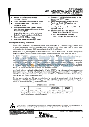 SN74SSTU32864GKER datasheet - 25-BIT CONFIGURABLE REGISTERED BUFFER WITH SSTL_18 INPUTS AND OUTPUTS