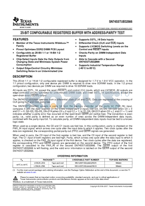 SN74SSTUB32866_09 datasheet - 25-BIT CONFIGURABLE REGISTERED BUFFER WITH ADDRESS-PARITY TEST