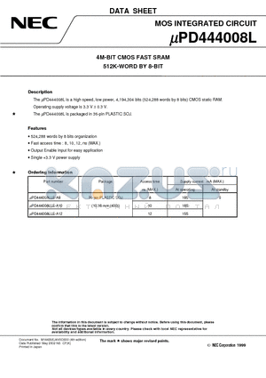 UPD444008LLE-A8 datasheet - 4M-BIT CMOS FAST SRAM 512K-WORD BY 8-BIT