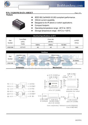 VS2019M datasheet - 10/100 BASE-TX VOICE OVER IP MAGNETICS