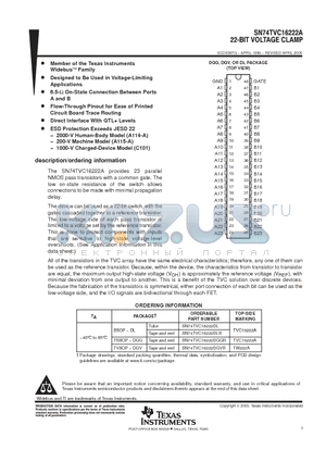 SN74TVC16222ADL datasheet - 22-BIT VOLTAGE CLAMP