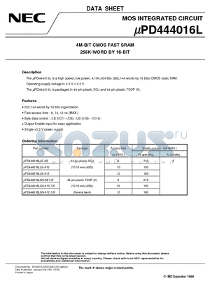 UPD444016L datasheet - 4M-BIT CMOS FAST SRAM 256K-WORD BY 16-BIT