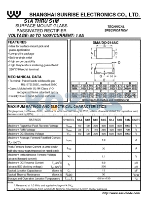 S1K datasheet - SURFACE MOUNT GLASS PASSIVATED RECTIFIER