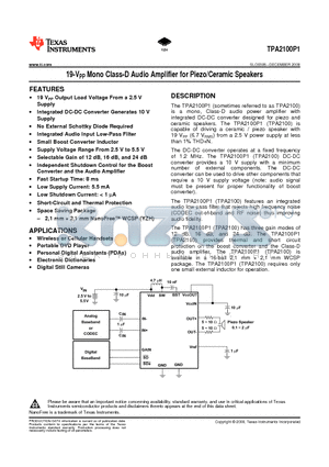 TPA2100P1YZHT datasheet - 19-VPP Mono Class-D Audio Amplifier for Piezo/Ceramic Speakers