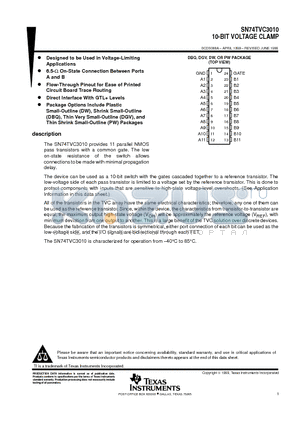 SN74TVC3010 datasheet - 10-BIT VOLTAGE CLAMP