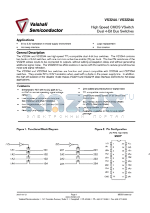 VS3244QX datasheet - High Speed CMOS VSwitch Dual 4-Bit Bus Switches