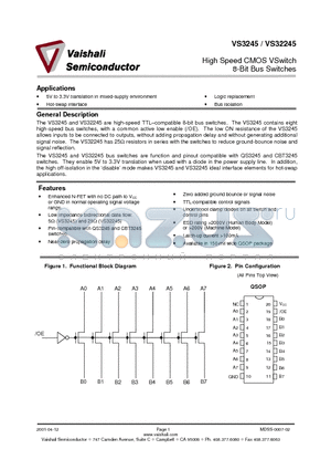 VS3245QX datasheet - High Speed CMOS VSwitch 8-Bit Bus Switches