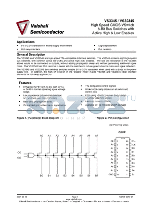 VS3345 datasheet - High Speed CMOS VSwitch 8-Bit Bus Switches with Active High & Low Enables