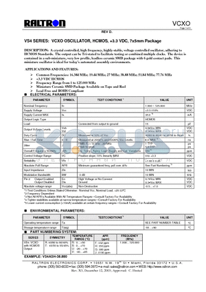 VS4ASH datasheet - VCXO OSCILLATOR, HCMOS, 3.3 VDC, 7x5mm