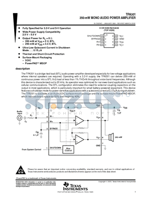 TPA301 datasheet - 350-mW MONO AUDIO POWER AMPLIFIER