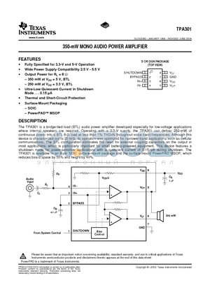 TPA301DRG4 datasheet - 350-mW MONO AUDIO POWER AMPLIFIER