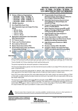 SN74V283-15PZA datasheet - 8192  18, 16384  18, 32768  18, 65536  18 3.3-V CMOS FIRST-IN, FIRST-OUT MEMORIES