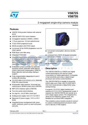 VS6735XQ045/TR datasheet - 2 megapixel single-chip camera module