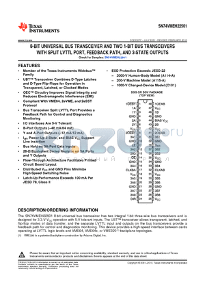 SN74VMEH22501DGG datasheet - 8-BIT UNIVERSAL BUS TRANSCEIVER AND TWO 1-BIT BUS TRANSCEIVERS WITH SPLIT LVTTL PORT, FEEDBACK PATH, AND 3-STATE OUTPUTS