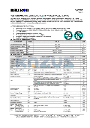 VS9ARI datasheet - FUNDAMENTAL LVPECL SERIES: HF VCXO, LVPECL, 3.3 VDC