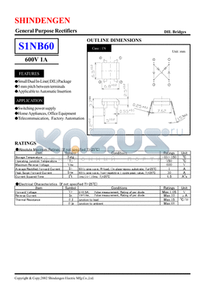 S1NB60 datasheet - General Purpose Rectifiers(600V 1A)