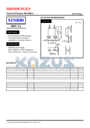 S1NB80 datasheet - General Purpose Rectifiers(800V 1A)