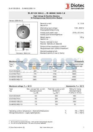 SI-A3000/1350-2.5 datasheet - High Voltage Si-Rectifier Modules Si-Hochspannungs-Gleichrichter Module