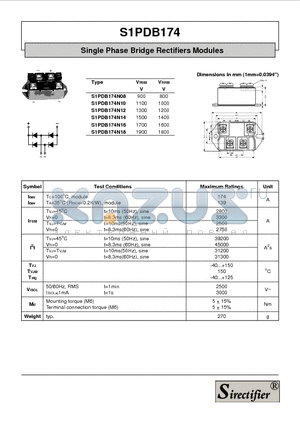 S1PDB174N12 datasheet - Single Phase Bridge Rectifiers Modules