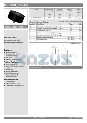 SI-E3000-1350-2.5 datasheet - High voltage rectifiers