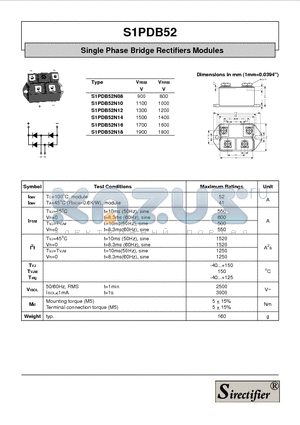 S1PDB52N18 datasheet - Single Phase Bridge Rectifiers Modules