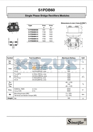 S1PDB60N12 datasheet - Single Phase Bridge Rectifiers Modules