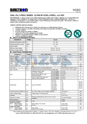 VS9LTRK datasheet - ULTRA HF VCXO, LVPECL, 3.3 VDC