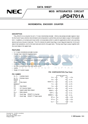 UPD4701A datasheet - MOS INTEGRATED CIRCUIT