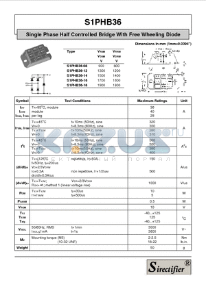 S1PHB36 datasheet - Single Phase Half Controlled Bridge With Free Wheeling Diode