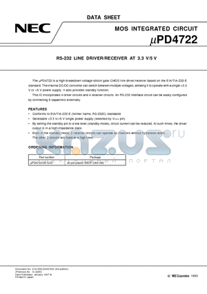 UPD4722 datasheet - RS-232 LINE DRIVER/RECEIVER AT 3.3 V/5 V