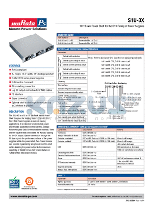 S1U-3X-16-D-48-RC datasheet - 1U 19 inch Power Shelf for the D1U Family of Power Supplies
