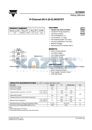 SI1025X-T1-GE3 datasheet - P-Channel 60-V (D-S) MOSFET