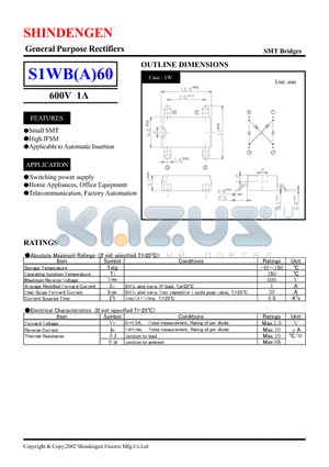 S1WBA60 datasheet - General purpose rectifiers