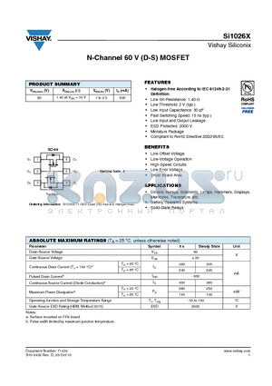 SI1026X datasheet - N-Channel 60 V (D-S) MOSFET