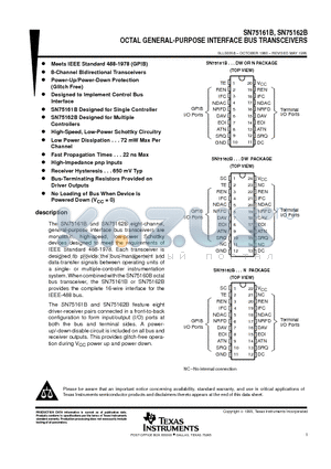 SN75162B datasheet - OCTAL GENERAL-PURPOSE INTERFACE BUS TRANSCEIVERS