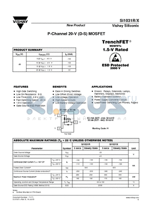 SI1031X datasheet - P-Channel 20-V (D-S) MOSFET