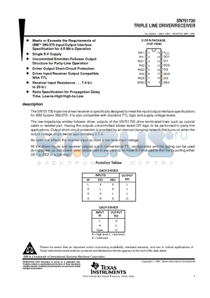 SN751730N datasheet - TRIPLE LINE DRIVER/RECEIVER